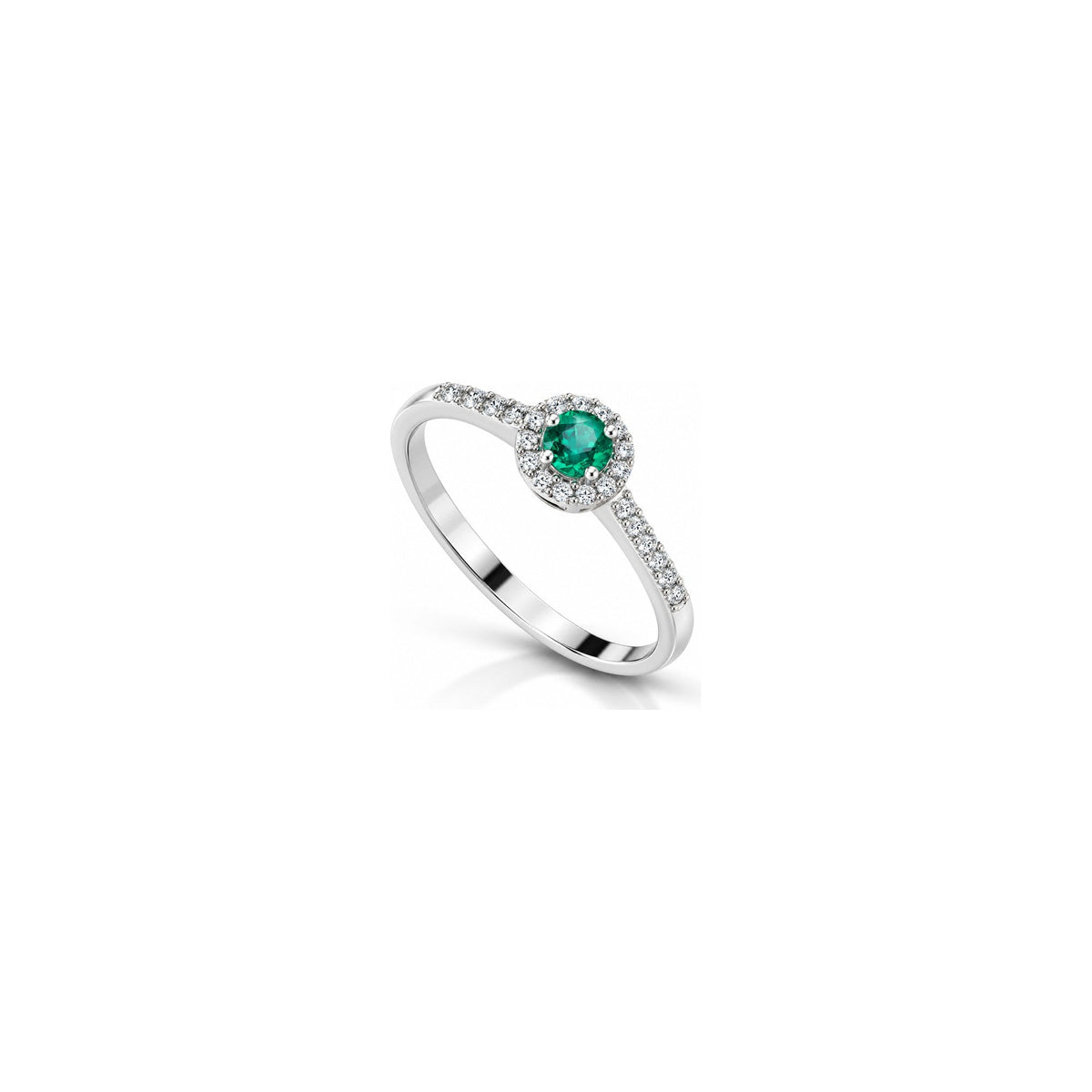 Anello Halo con Diamanti Naturali e Smeraldo in Oro Bianco 18kt