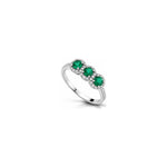 Anello Halo con Diamanti Naturali e Smeraldo in Oro Bianco 18kt