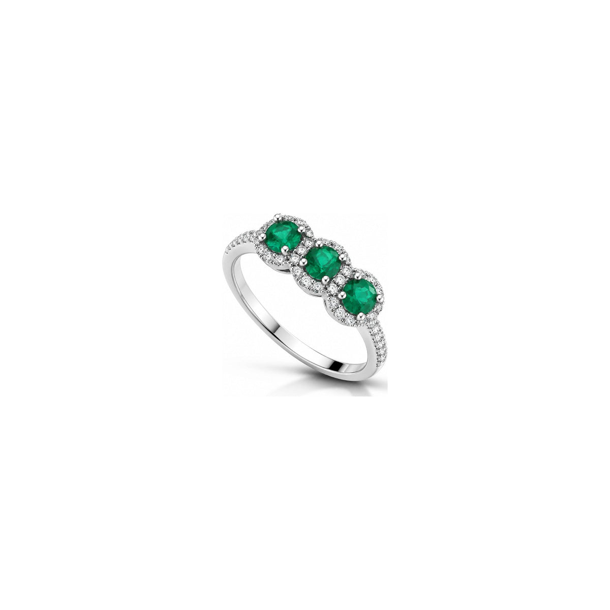 Anello Halo con Diamanti Naturali e Smeraldo in Oro Bianco 18kt