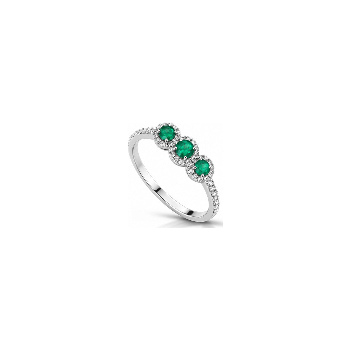 Anello Halo con Diamanti Naturali e Smeraldo in Oro Bianco 18kt