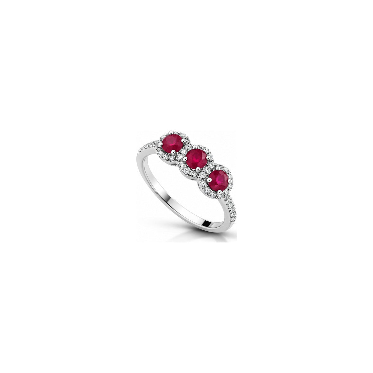 Anello Halo con Diamanti Naturali e Rubino in Oro Bianco 18kt
