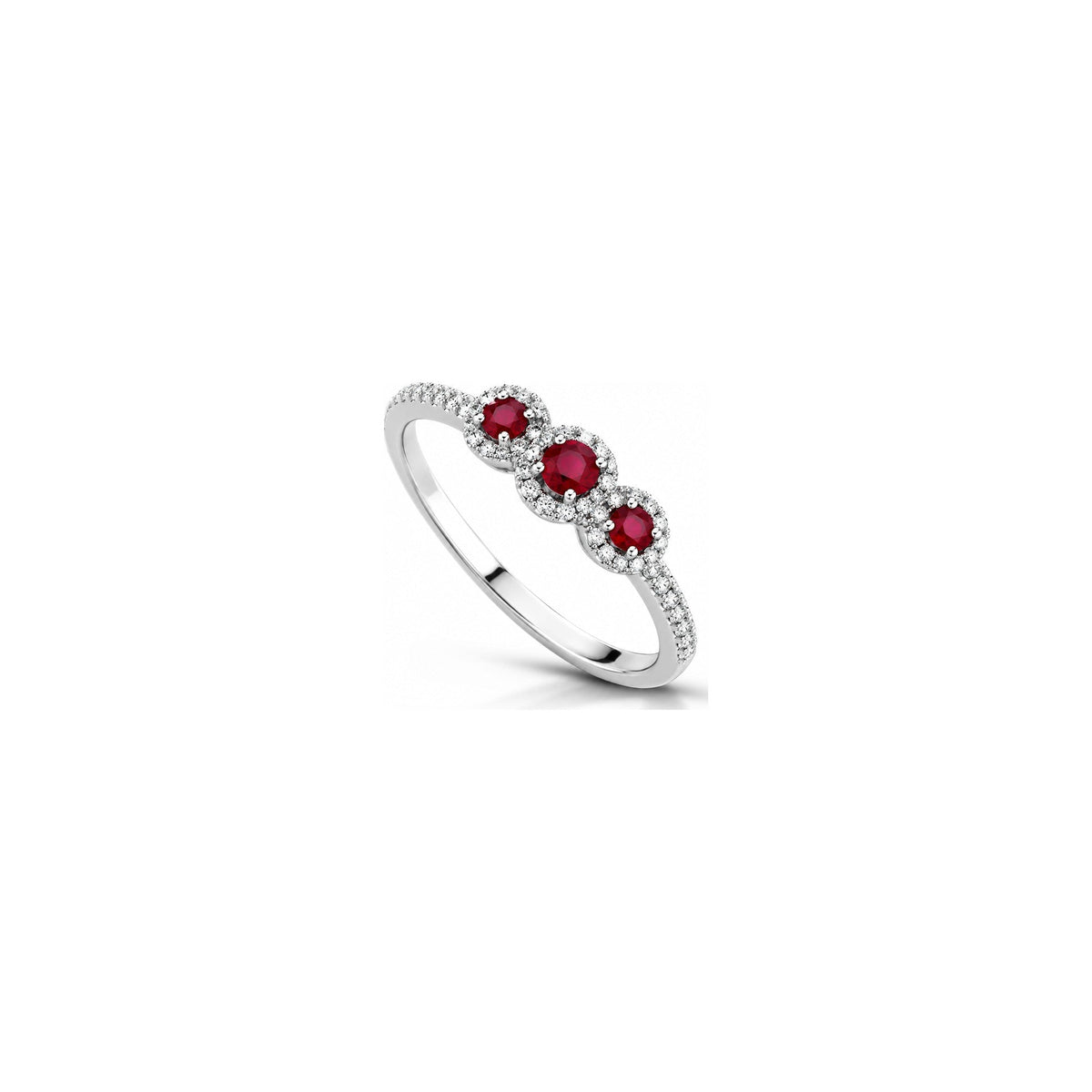 Anello Halo con Diamanti Naturali e Rubino in Oro Bianco 18kt