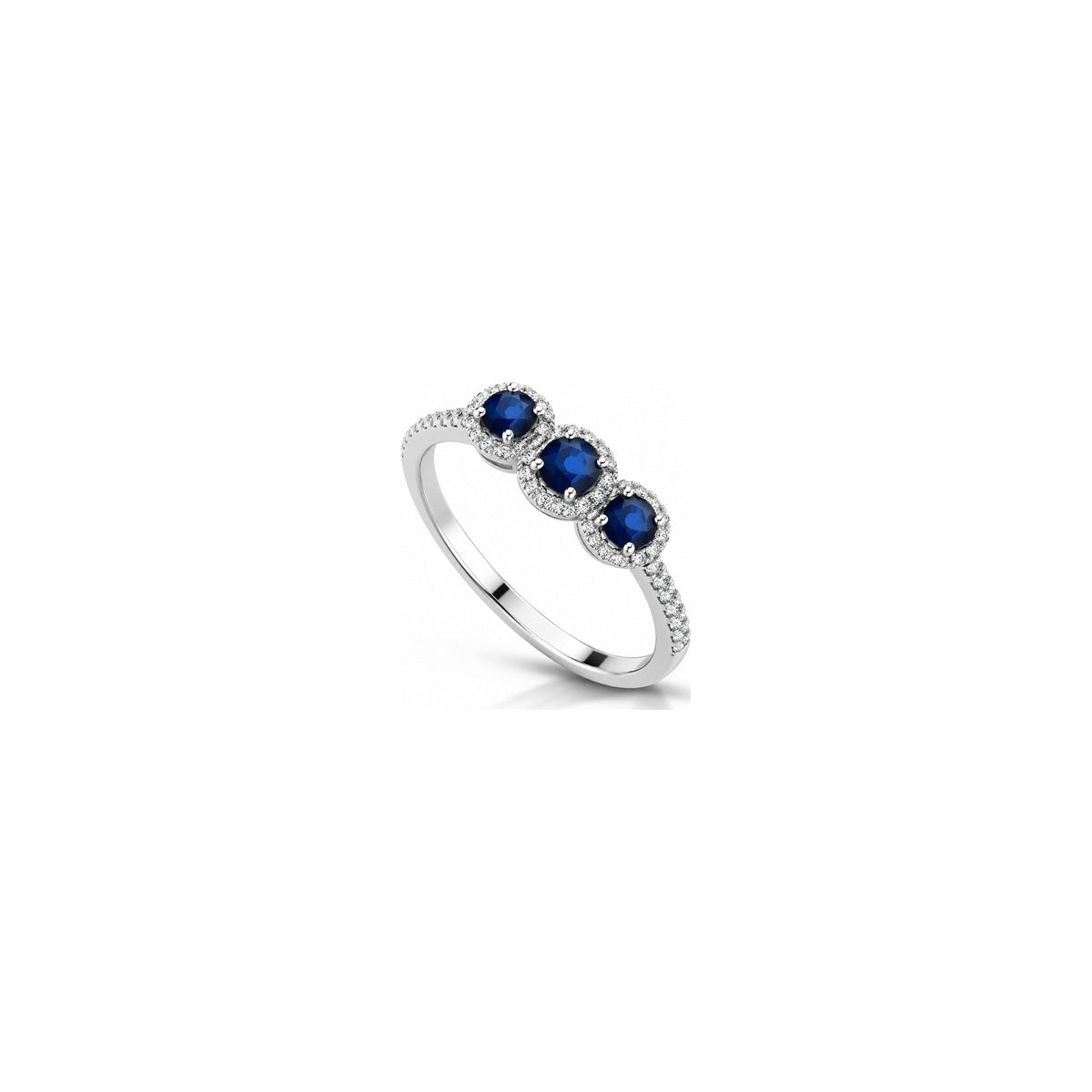 Anello Halo con Diamanti Naturali e Zaffiro in Oro Bianco 18kt