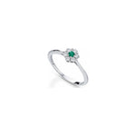 Anello Fiore con Diamanti Naturali e Smeraldo in Oro Bianco 18kt