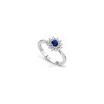 Anello Raggiera con Diamanti Naturali e Zaffiro in Oro Bianco 18kt