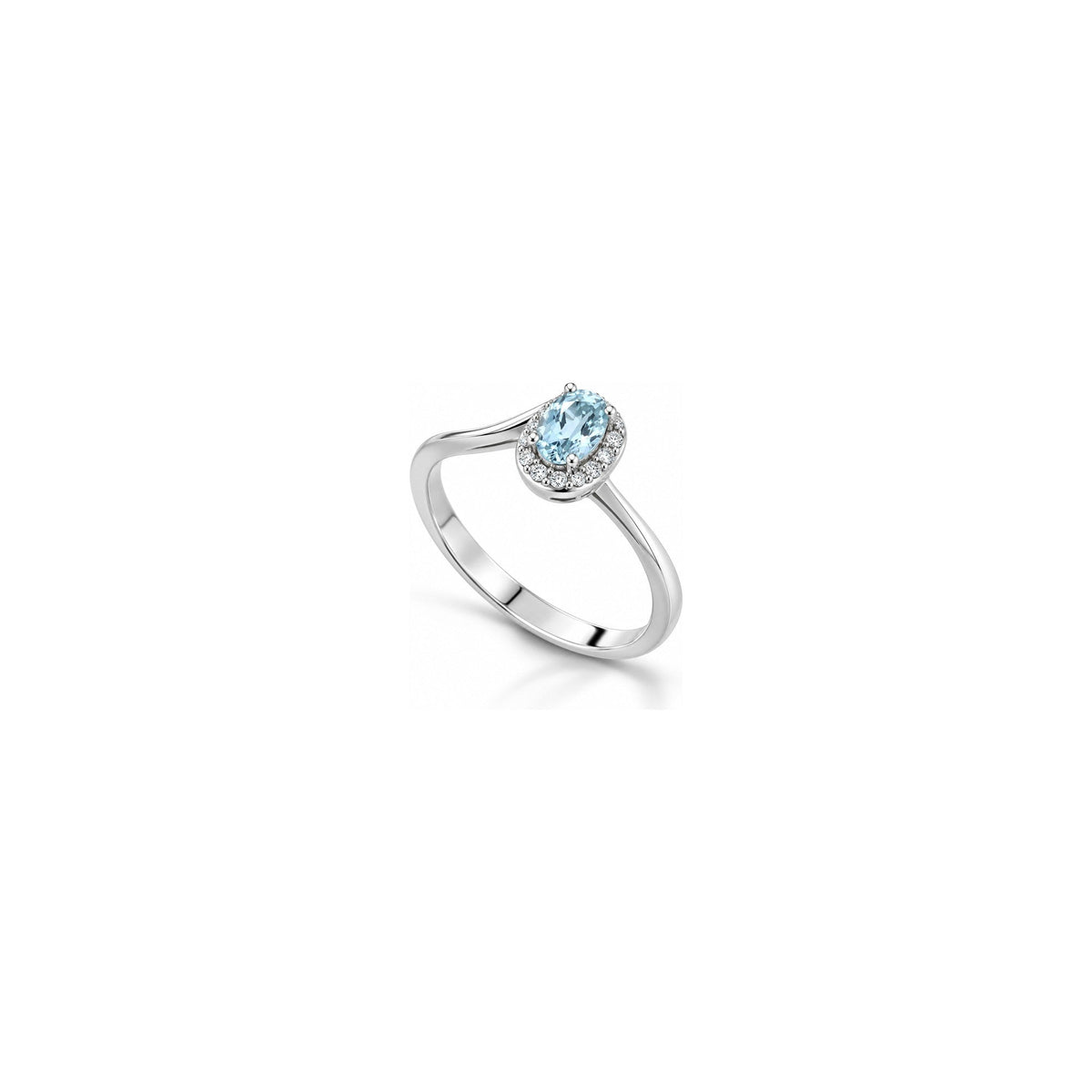 Anello Halo Ovale con Diamanti Naturali e Acquamarina in Oro Bianco 18kt
