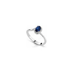 Anello Halo Ovale con Diamanti Naturali e Zaffiro in Oro Bianco 18kt