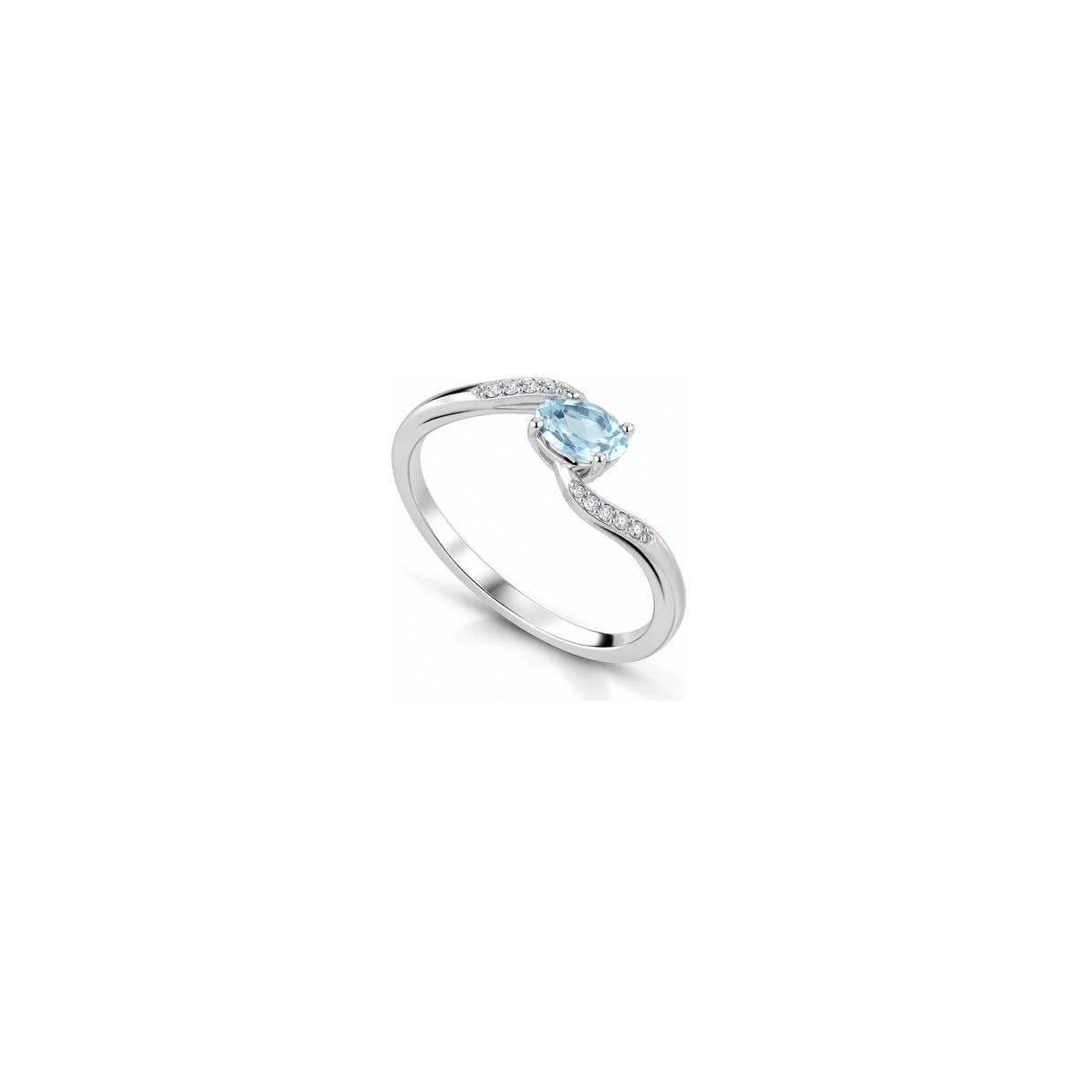 Anello Onda con Diamanti Naturali e Acquamarina in Oro Bianco 18kt