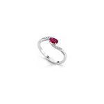 Anello Onda con Diamanti Naturali e Rubino in Oro Bianco 18kt