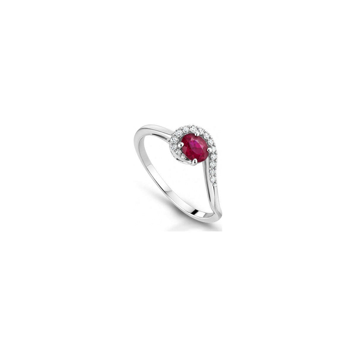 Anello Spirale con Diamanti Naturali e Rubino in Oro Bianco 18kt