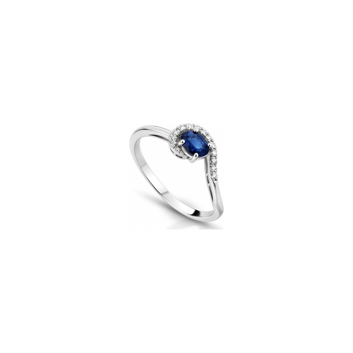 Anello Spirale con Diamanti Naturali e Zaffiro in Oro Bianco 18kt