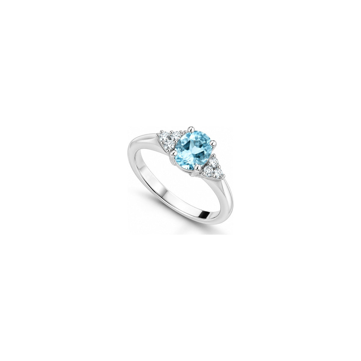 Anello Ovale con Diamanti Naturali e Acquamarina in Oro Bianco 18kt
