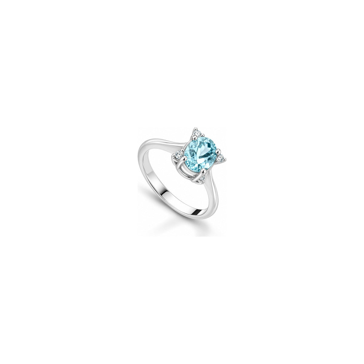 Anello Ovale con Diamanti Naturali e Acquamarina in Oro Bianco 18kt