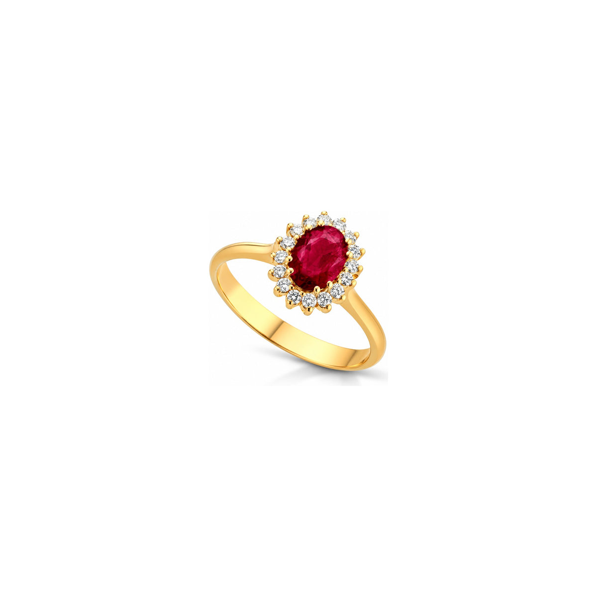 Anello con Diamanti Naturali e Rubino in Oro Giallo 18kt