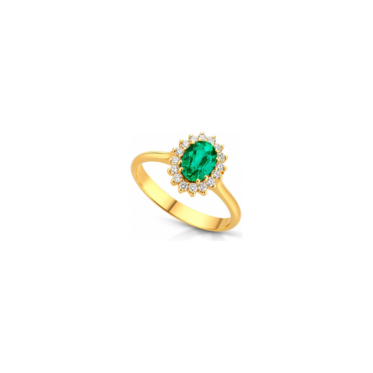 Anello con Diamanti Naturali e Smeraldo in Oro Giallo 18kt