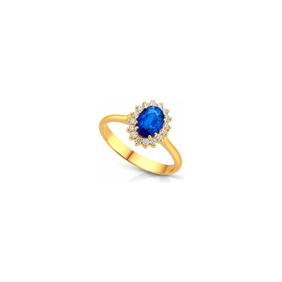 Anello con Diamanti Naturali e Zaffiro in Oro Giallo 18kt