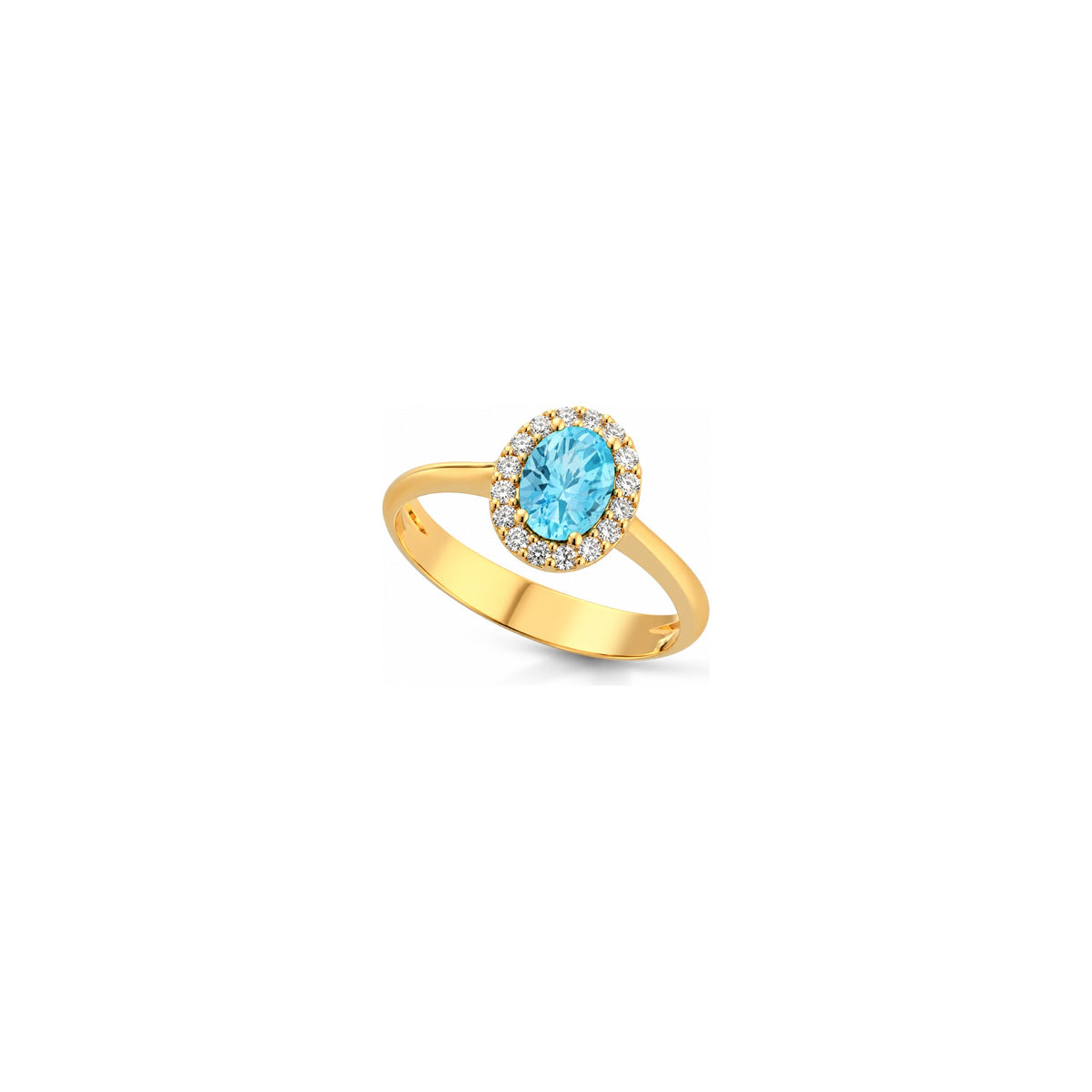 Anello con Diamanti Naturali e Acquamarina in Oro Giallo 18kt