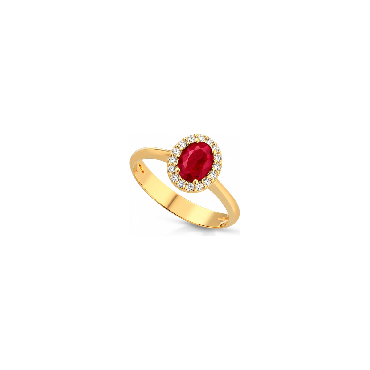 Anello con Diamanti Naturali e Rubino in Oro Giallo 18kt