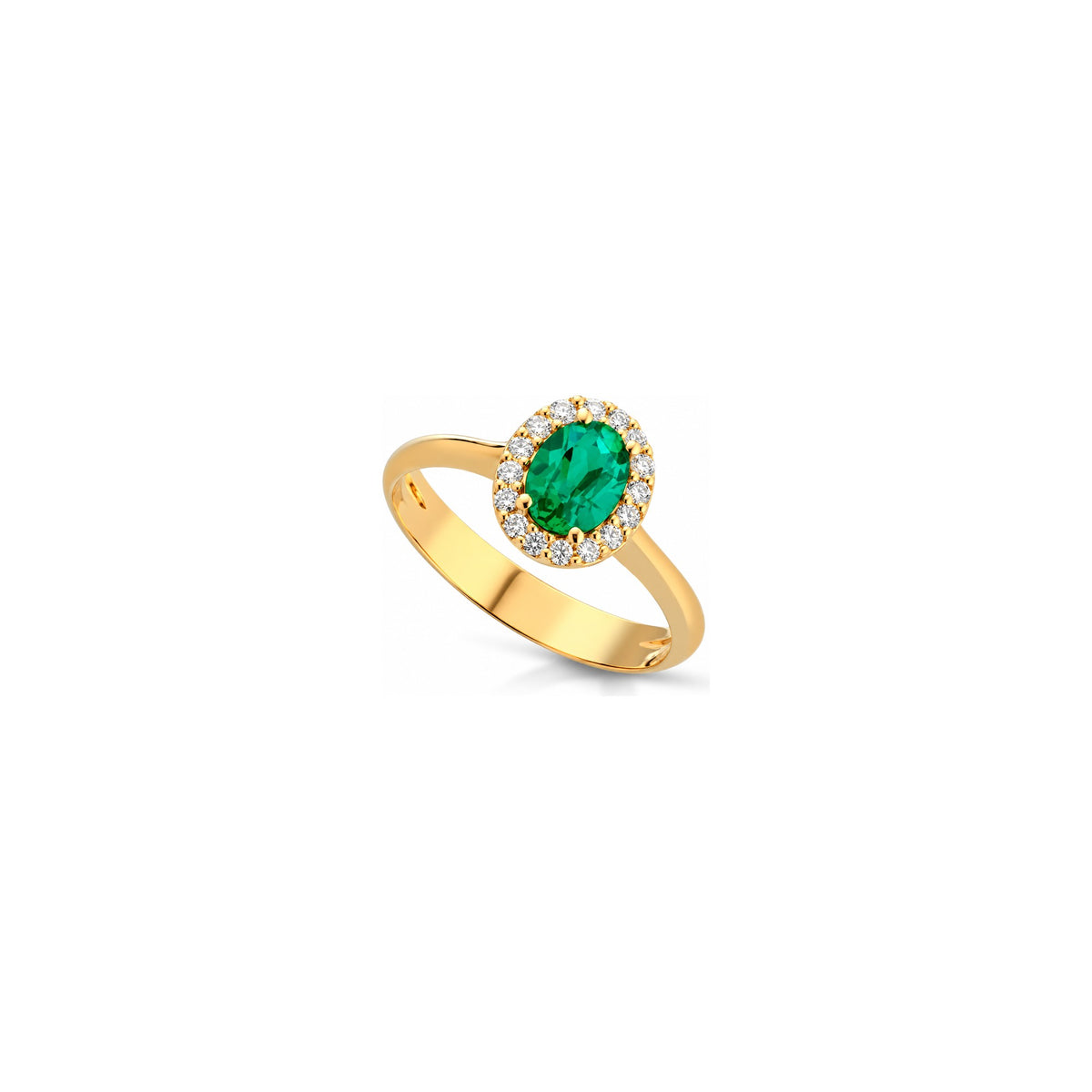 Anello con Diamanti Naturali e Smeraldo in Oro Giallo 18kt