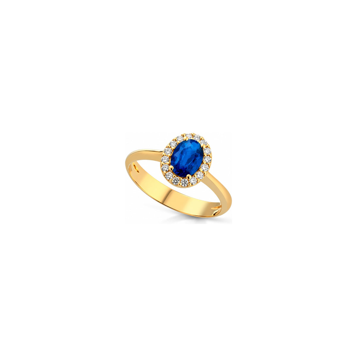 Anello con Diamanti Naturali e Zaffiro in Oro Giallo 18kt