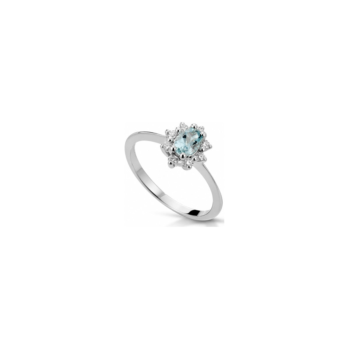 Anello con Diamanti Naturali e Acquamarina in Oro Bianco 18kt