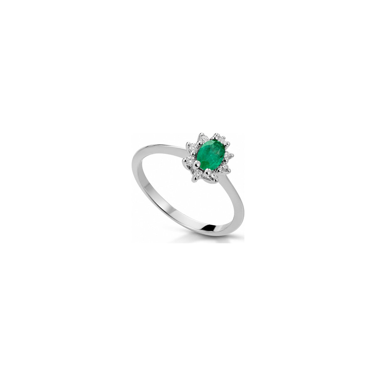 Anello con Diamanti Naturali e Smeraldo in Oro Bianco 18kt