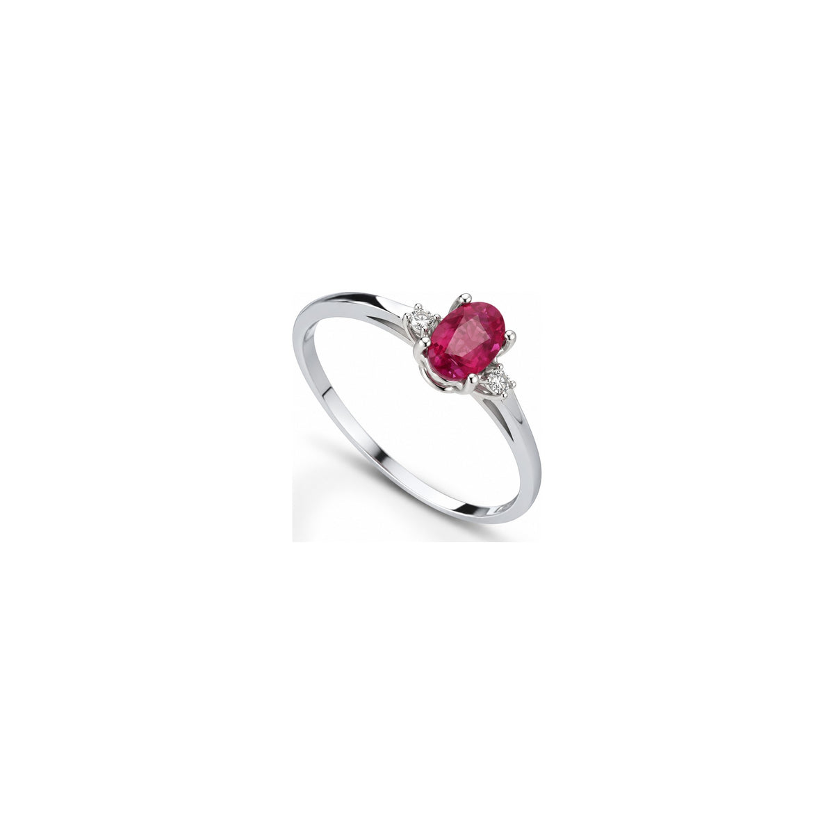 Anello con Diamanti Naturali e Rubino in Oro Bianco 18kt