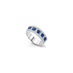 Anello Quadrato con Diamanti Naturali e Zaffiro in Oro Bianco 18kt