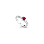 Anello Diagonale con Diamanti Naturali e Rubino in Oro Bianco 18kt