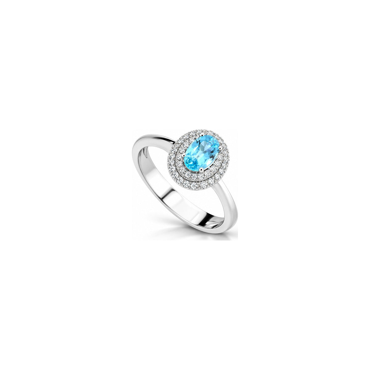 Anello Ovale con Diamanti Naturali e Acquamarina in Oro Bianco 18kt