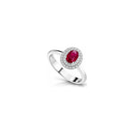 Anello Ovale con Diamanti Naturali e Rubino in Oro Bianco 18kt