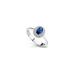 Anello Ovale con Diamanti Naturali e Zaffiro in Oro Bianco 18kt