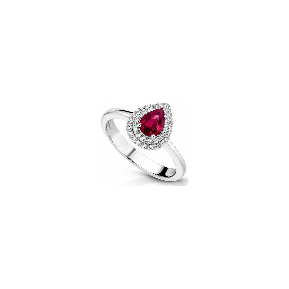 Anello Goccia con Diamanti Naturali e Rubino in Oro Bianco 18kt