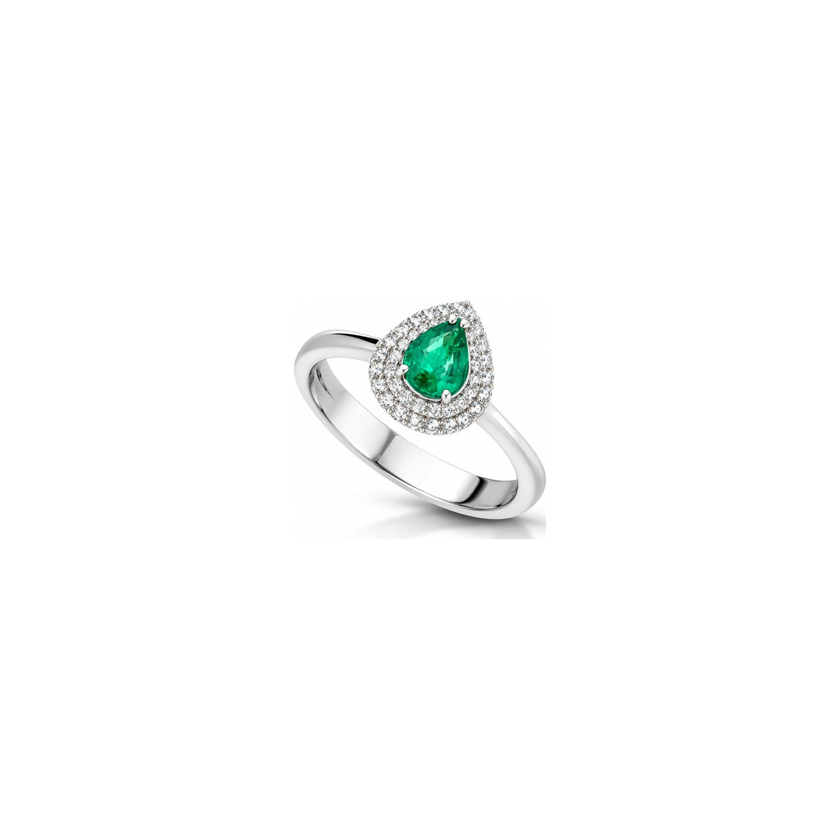 Anello Goccia con Diamanti Naturali e Smeraldo in Oro Bianco 18kt