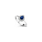 Anello Goccia con Diamanti Naturali e Zaffiro in Oro Bianco 18kt