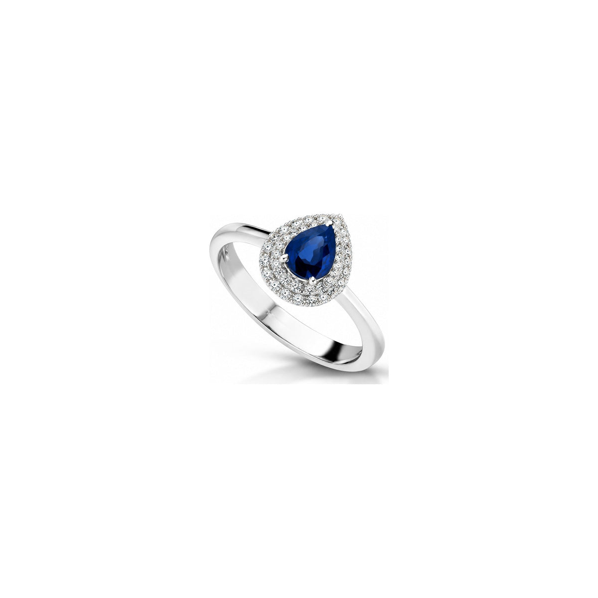 Anello Goccia con Diamanti Naturali e Zaffiro in Oro Bianco 18kt