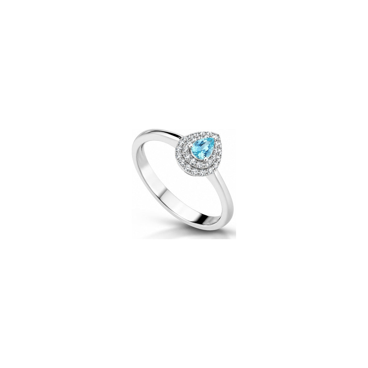 Anello Goccia con Diamanti Naturali e Acquamarina in Oro Bianco 18kt