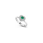 Anello Cuore con Diamanti Naturali e Smeraldo in Oro Bianco 18kt