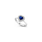 Anello Cuore con Diamanti Naturali e Zaffiro in Oro Bianco 18kt