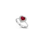 Anello Cuore con Diamanti Naturali e Rubino in Oro Bianco 18kt