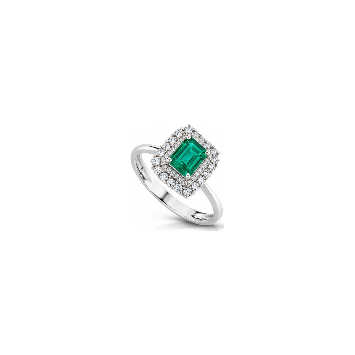 Anello Cuore con Diamanti Naturali e Smeraldo in Oro Bianco 18kt