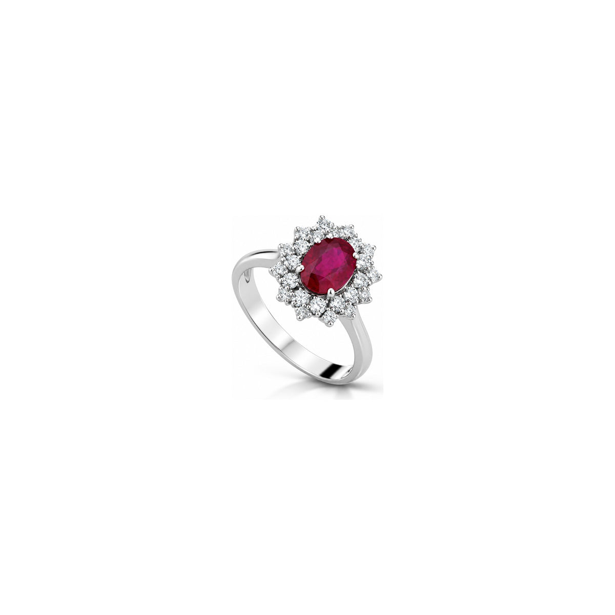 Anello con Diamanti Naturali e Rubino in Oro Bianco 18kt
