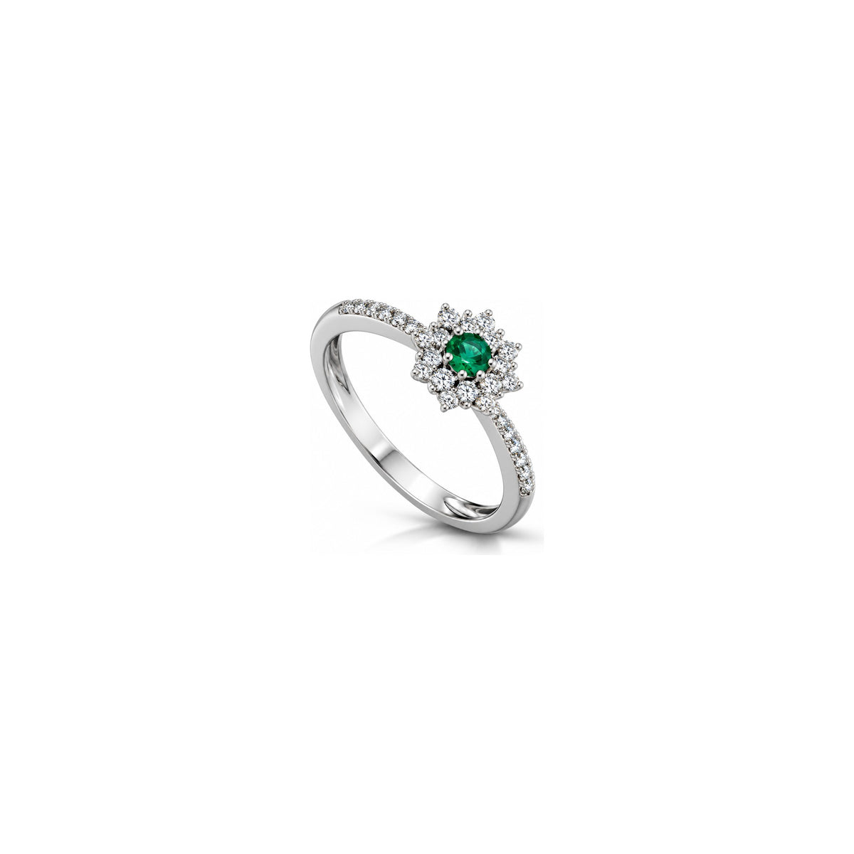 Anello con Diamanti Naturali e Smeraldo in Oro Bianco 18kt