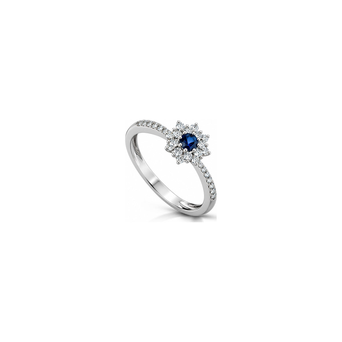 Anello con Diamanti Naturali e Zaffiro in Oro Bianco 18kt