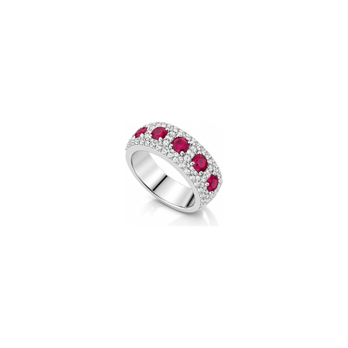 Anello con Diamanti Naturali e Rubino in Oro Bianco 18kt