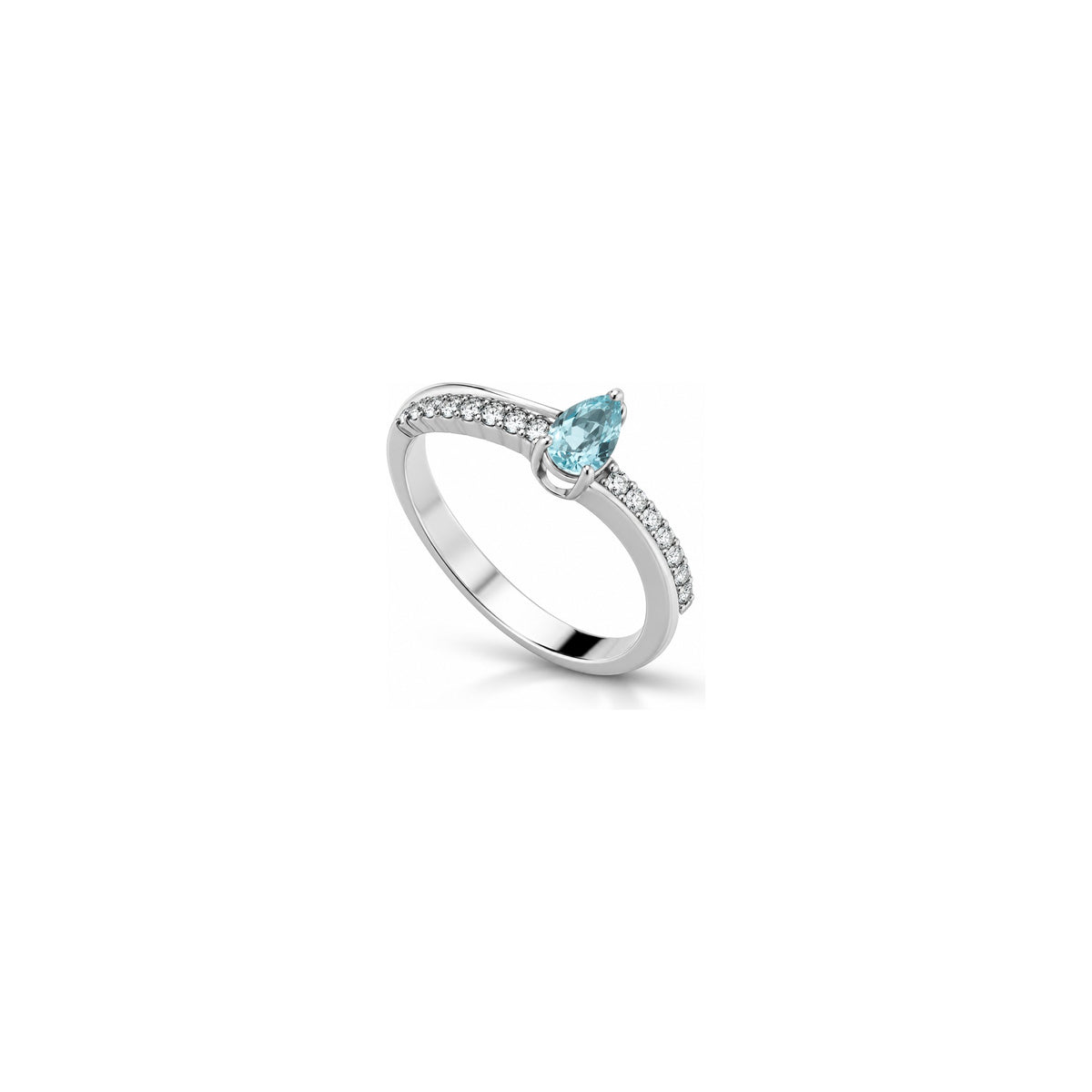 Anello con Diamanti Naturali e Acquamarina in Oro Bianco 18kt