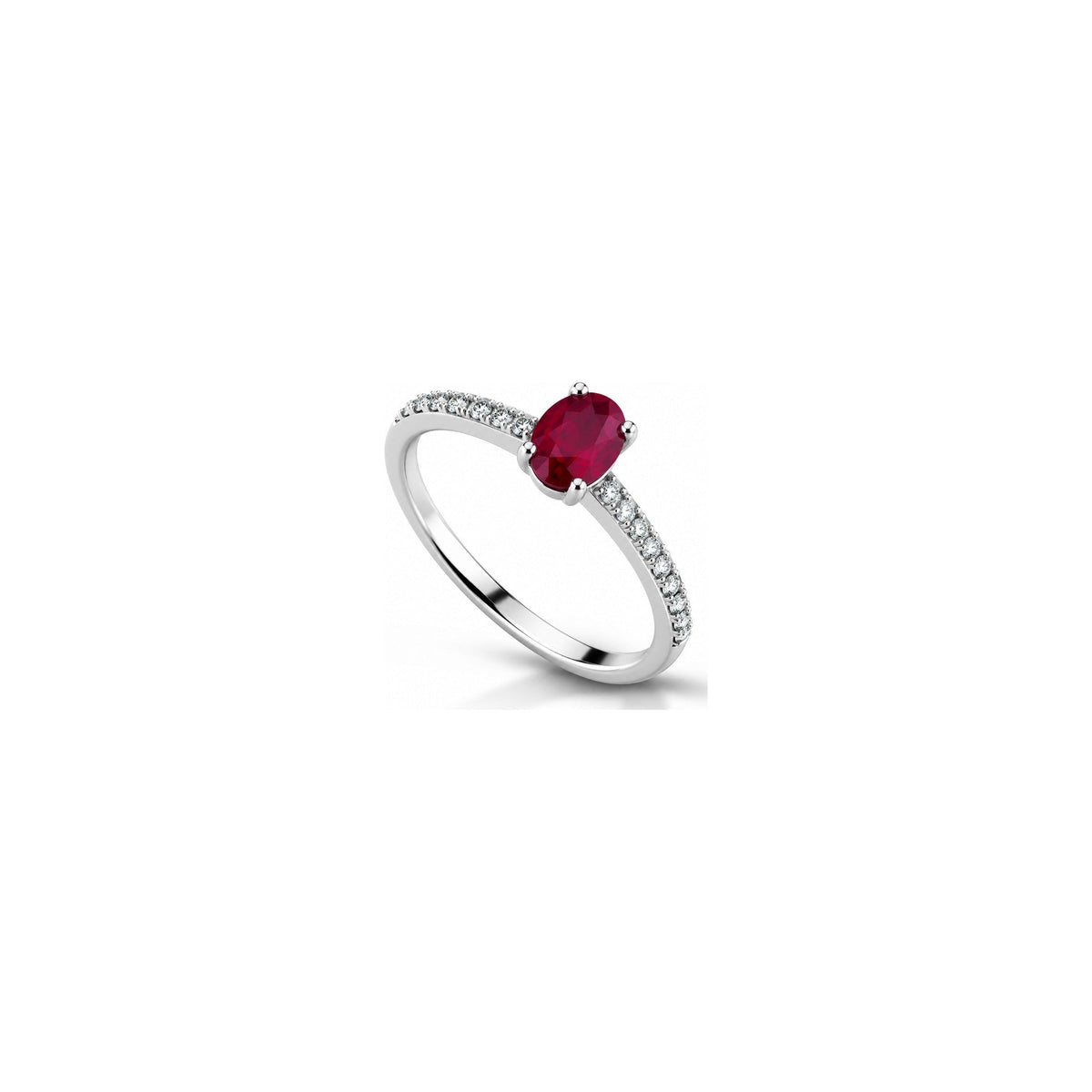 Anello Fascia con Diamanti Naturali e Rubino in Oro Bianco 18kt