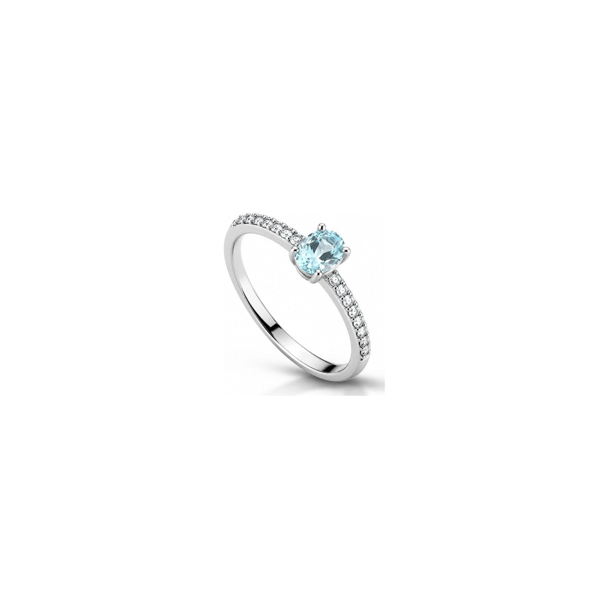 Anello Fascia con Diamanti Naturali e Acquamarina in Oro Bianco 18kt