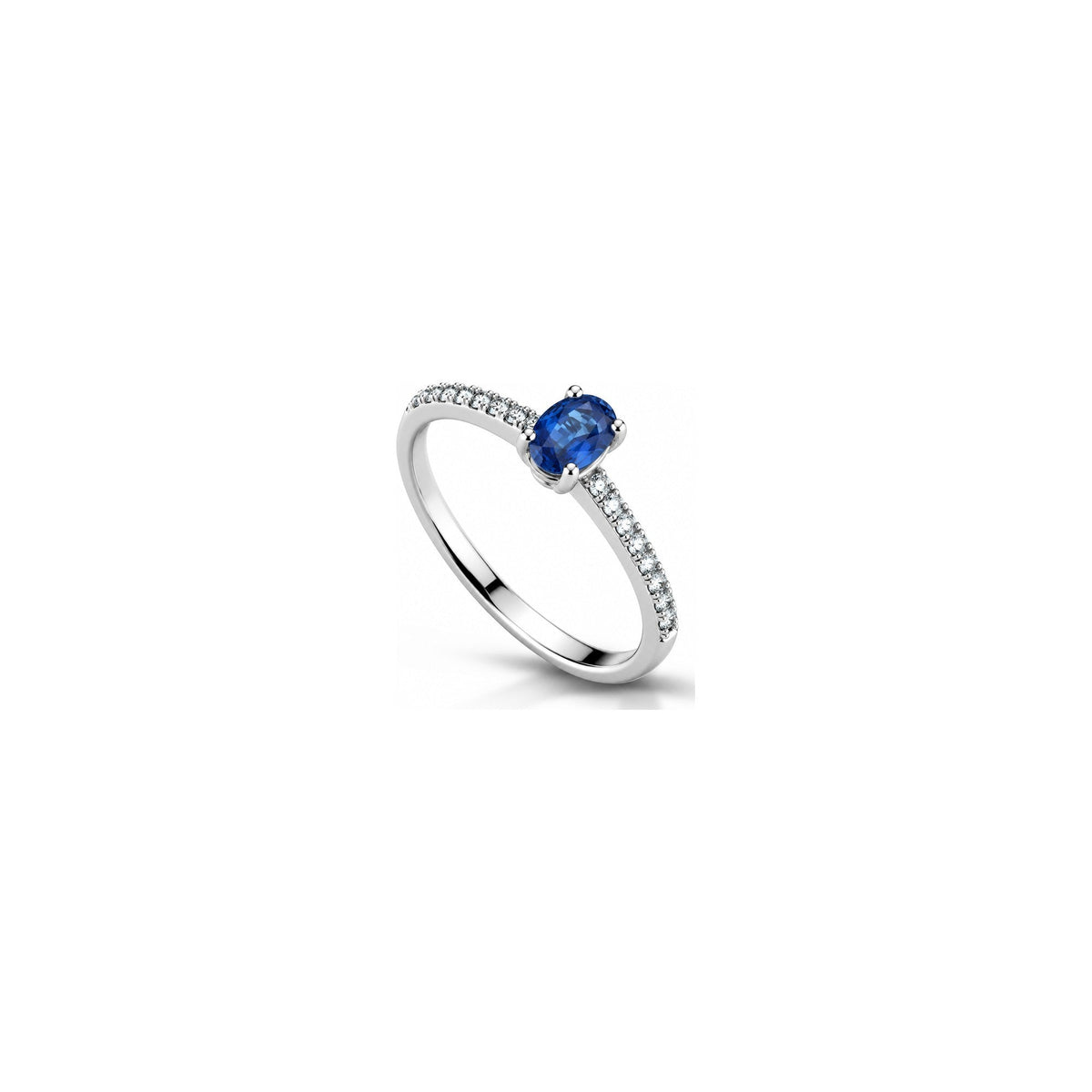 Anello Fascia con Diamanti Naturali e Zaffiro in Oro Bianco 18kt