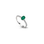 Anello Fascia con Diamanti Naturali e Smeraldo in Oro Bianco 18kt
